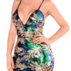 Sexy V-Neck Sequins Sleeveless Cotton Floral Print Open Shoulder Dress - Image 3