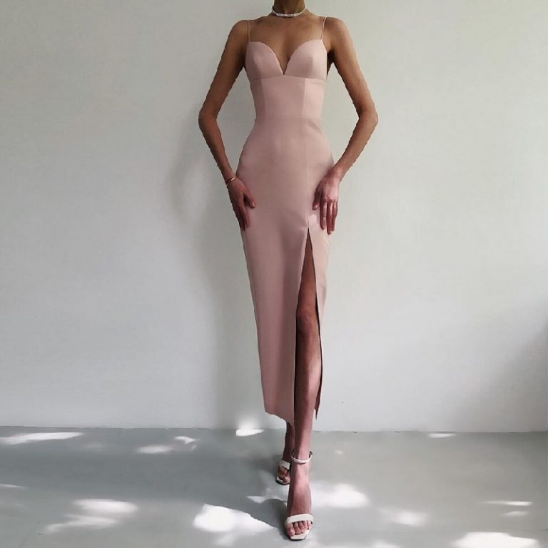 Sexy V Neck Spaghetti Strap Bodycon Runway Party Maxi Dress - Image 4