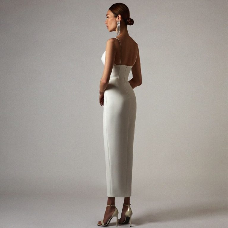 Sexy V Neck Spaghetti Strap Bodycon Runway Party Maxi Dress - Image 6