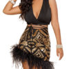 Sexy V Neck Top With Printed Faux Fur Sequins Bodycon Dress