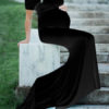 Short Sleeves Bateau Neck Pleated Backless Long Maternity Maxi Dresses - Image 3