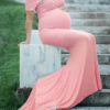 Short Sleeves Bateau Neck Pleated Backless Long Maternity Maxi Dresses
