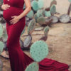 Short Sleeves Bateau Neck Pleated Backless Long Maternity Maxi Dresses - Image 4