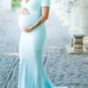 Short Sleeves Bateau Neck Pleated Backless Long Maternity Maxi Dresses - Image 6