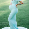 Short Sleeves Bateau Neck Pleated Backless Long Maternity Maxi Dresses - Image 7