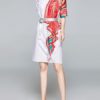 Short Sleeves Sash Patch Block Midi Dress - Image 2