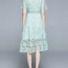 Short Sleeves V-Neck Tulle Lace Hollow Out Floor Length Maxi Dress - Image 3