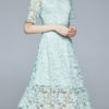 Short Sleeves V-Neck Tulle Lace Hollow Out Floor Length Maxi Dress - Image 2