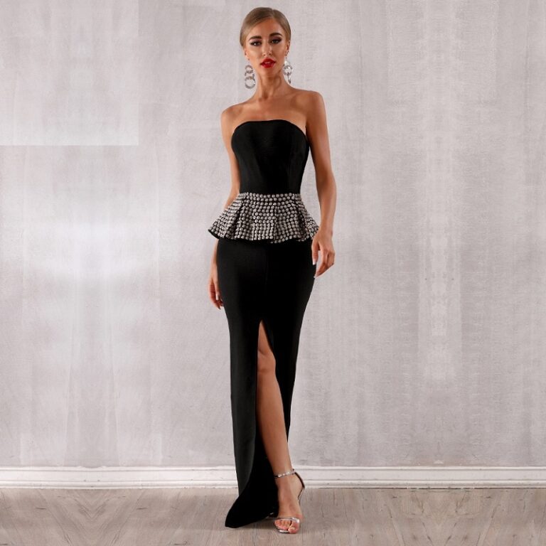 Strapless Club Beading Evening Party Bodycon Bandage Dress - Image 2