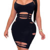 Straps Neck Sleeveless Polyester Cut Out Sexy Bodycon Sheath Club Dress - Image 3