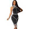 Tassel Sexy Halter Luxury Beading Celebrity Party Bodycon Dress