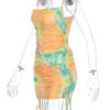 Tie Dye Sleeveless Straps Neck Lace Up Backless Pencil Sexy Bodycon Dress - Image 6