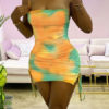 Tie Dye Sleeveless Straps Neck Lace Up Backless Pencil Sexy Bodycon Dress