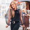 Transparent Turn Down Collar Long Puff Sleeve Blouse - Image 3