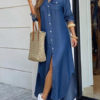 Turndown Collar Long Sleeve Maxi Dress