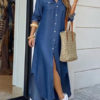 Turndown Collar Long Sleeve Maxi Dress - Image 2