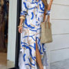 Turndown Collar Long Sleeve Maxi Dress - Image 8