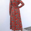 Turndown Collar Long Sleeve Printed Split Shirt Maxi Dress - Image 8