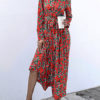 Turndown Collar Long Sleeve Printed Split Shirt Maxi Dress - Image 3