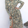 Turndown Collar Long Sleeve Printed Split Shirt Maxi Dress - Image 4