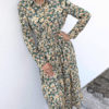 Turndown Collar Long Sleeve Printed Split Shirt Maxi Dress - Image 5