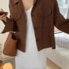 Turndown Collar Long Sleeve Short Jacket With Pockets