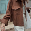 Turndown Collar Long Sleeve Short Jacket With Pockets - Image 3