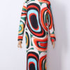 Turndown Collar Long Sleeves Printed Casual Woolen Coat - Image 2