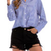 Turndown Collar Shirt Casual Stripes Buttons Long Sleeves Tops - Image 2