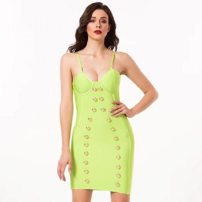 V Neck Sexy Spaghetti Strap Buttons Party Dresses - Image 2