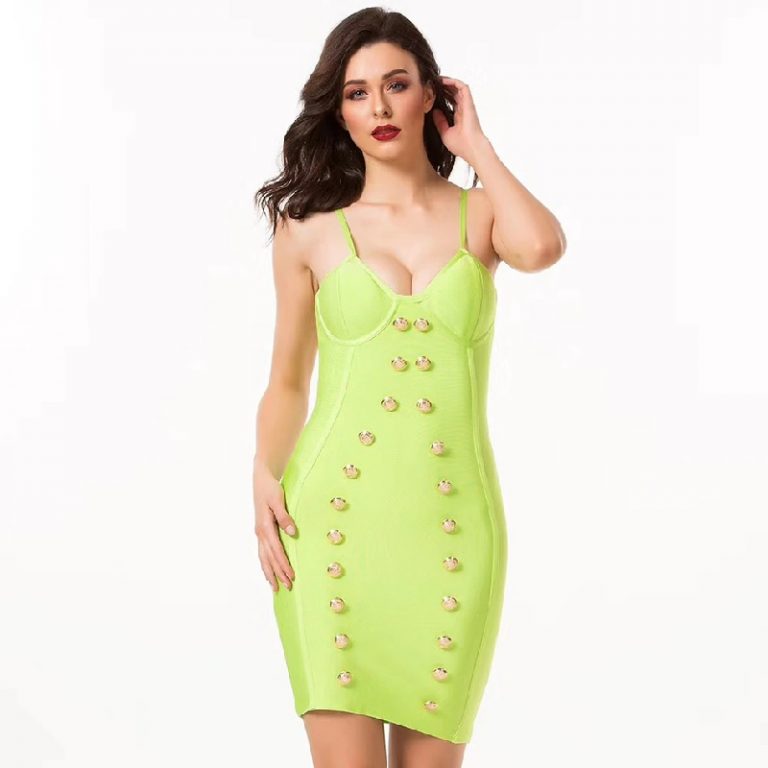 V Neck Sexy Spaghetti Strap Buttons Party Dresses - Image 4