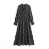 Vintage Bow Tie Collar Print Dress