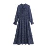 Vintage Bow Tie Collar Print Dress - Image 3