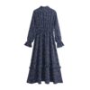 Vintage Bow Tie Collar Print Dress - Image 4