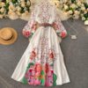 Casual Fashion Retro Puff Sleeve Button A-line Maxi Dress - Image 3