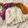 Casual Solid Knitting Fashion Buttons Elastic Pocket Cardigans - Image 4
