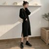 Casual Solid V Neck A Line High Waist Long Dress