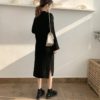 Casual Solid V Neck A Line High Waist Long Dress - Image 2