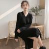 Casual Solid V Neck A Line High Waist Long Dress - Image 3