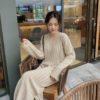 Casual Solid V Neck A Line High Waist Long Dress - Image 4