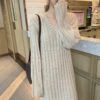 Casual Solid V Neck A Line High Waist Long Dress - Image 5
