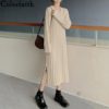 Casual Solid V Neck A Line High Waist Long Dress - Image 6