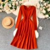Casual Square Collar Long Sleeve A-line Street Wear Midi Dresses