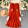 Casual Square Collar Long Sleeve A-line Street Wear Midi Dresses - Image 2