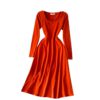 Casual Square Collar Long Sleeve A-line Street Wear Midi Dresses - Image 4