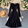 Casual Square Collar Long Sleeve A-line Street Wear Midi Dresses - Image 6