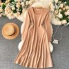 Casual Square Collar Long Sleeve A-line Street Wear Midi Dresses - Image 7