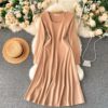 Casual Square Collar Long Sleeve A-line Street Wear Midi Dresses - Image 8