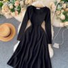 Casual Square Collar Long Sleeve A-line Street Wear Midi Dresses - Image 9