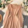 Casual Square Collar Long Sleeve A-line Street Wear Midi Dresses - Image 10